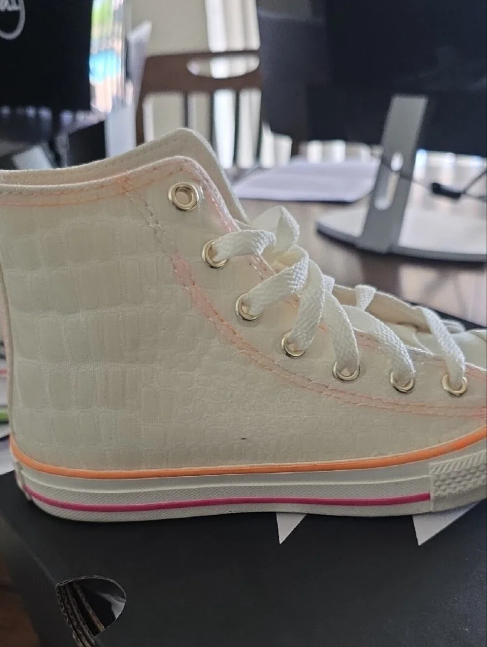 Converse White High Top Sneakers with Pink & Orange Accents